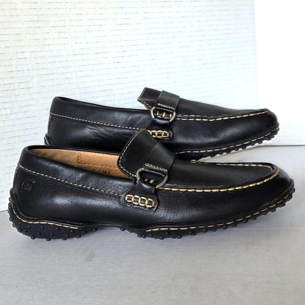 Børn Womens Slip-On Leather Driving Moc Loafers Black Hand Stitched Opanka 6.5